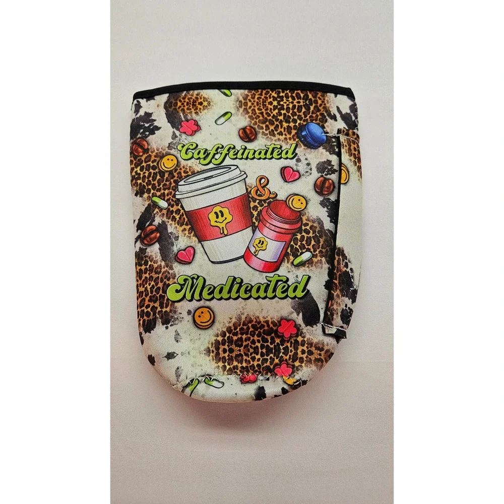 Creative Studio Caffeinated & Medicated Leopard Cow Print Drink Sleeve Koozie